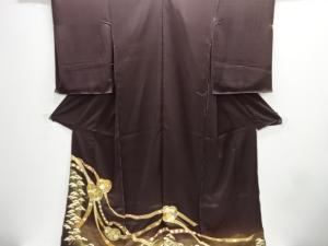 松原に熨斗・花鳥模様刺繍色留袖仮絵羽(八掛付き)